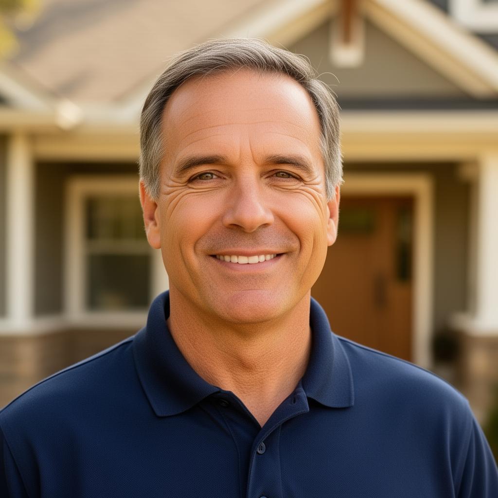 Professional home inspector with clipboard standing outside a craftsman home